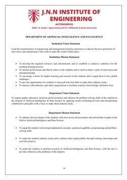 iii 
 
 
 
DEPARTMENT OF ARTIFICIAL INTELLIGENCE AND DATASCIENCE 
 
Institution Vision Statement 
 
Lead the transformation o