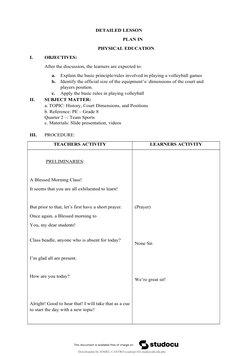 Volleyball Lesson Plan for PE Class | PDF | Volleyball