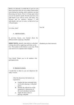 Volleyball Lesson Plan for PE Class | PDF | Volleyball