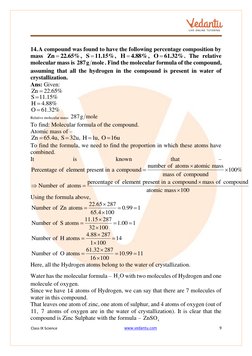 Class IX Science 
www.vedantu.com  (http://www.vedantu.com/)
9 
 
 
 
14. A compound was found to have the following percenta