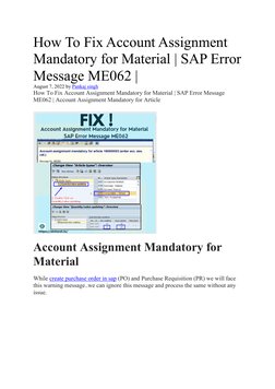 Fixing SAP ME062: Account Assignment Guide | PDF