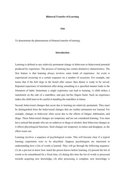 Bilateral Transfer of Learning
Aim
To demonstrate the phenomenon of bilateral transfer of learning.
Introduction
Learning is