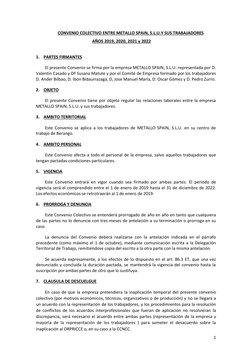 1 
CONVENIO COLECTIVO ENTRE METALLO SPAIN, S.L.U.Y SUS TRABAJADORES 
AÑOS 2019, 2020, 2021 y 2022 
1. PARTES FIRMANTES 
E