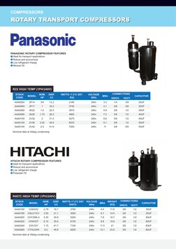 R22 HIGH TEMP (1PH/240V)
ROTARY TRANSPORT COMPRESSORS
COMPRESSORS
Ideal for transport applications
Robust and economical
Low