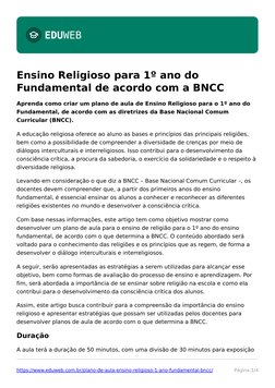 Plano de Aula: Ensino Religioso 1º Ano | PDF | Ciências e Matemática