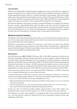 PCI Express
9
Current status
PCI Express has replaced AGP  (http://en.wikipedia.org/w/index.php?title=Accelerated_Graphics_Po