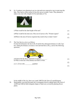 36.
Gr. 9 students were planning to go on a trip and were expected to stay in tents near the 
lake. They had to collect money