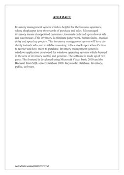INVENTORY MANAGEMENT SYSTEM
ABSTRACT
Inventory management system which is helpful for the business operators,
where shopkeepe