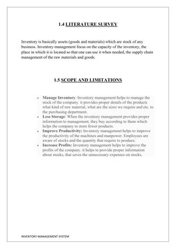 INVENTORY MANAGEMENT SYSTEM
1.4 LITERATURE SURVEY
Inventory is basically assets (goods and materials) which are stock of any
