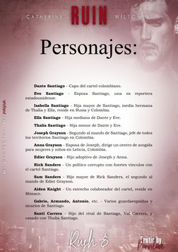 Personajes: 
Dante Santiago - Capo del cartel colombiano.  
Eve 
Santiago 
- 
Esposa 
Santiago, 
una 
ex 
reportera 
estado