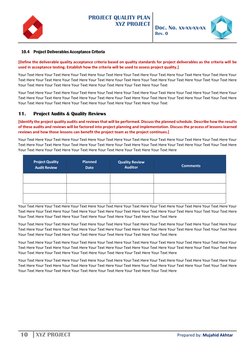 PROJECT QUALITY PLAN 
XYZ PROJECT 
 
 
Doc. No. xx-xx-xx-xx 
Rev. 0 
 
10 
XYZ PROJECT