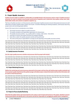 PROJECT QUALITY PLAN 
XYZ PROJECT 
 
 
Doc. No. xx-xx-xx-xx 
Rev. 0 
 
8 
XYZ PROJECT