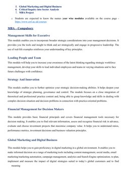 5. Global Marketing and Digital Business
6. Critical Inquiry into Sector Analysis 
7. MBA Project
o
Students are expected to