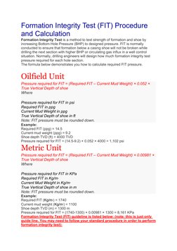 Leak Off and Formation Integrity Tests | PDF | Casing (Borehole) | Pressure