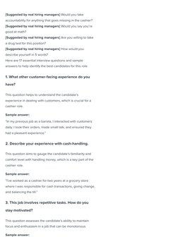 Essential Cashier Interview Questions | PDF | Integrity | Cash