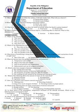 Grade 7 Science 4th Quarter Exam | PDF | Solar Eclipse | Earth