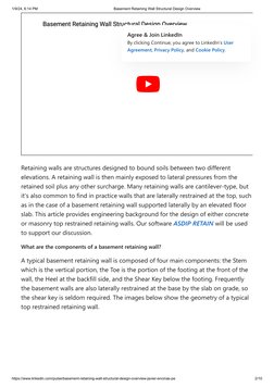 1/9/24, 6:14 PM
Basement Retaining Wall Structural Design Overview
https://www.linkedin.com/pulse/basement-retaining-wall-str