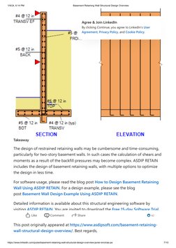 1/9/24, 6:14 PM
Basement Retaining Wall Structural Design Overview
https://www.linkedin.com/pulse/basement-retaining-wall-str
