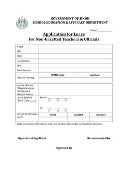 Leave Application for Non-Gazetted Teachers | PDF