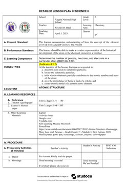 Grade 8 Atomic Structure Lesson Plan | PDF | Atoms | Proton