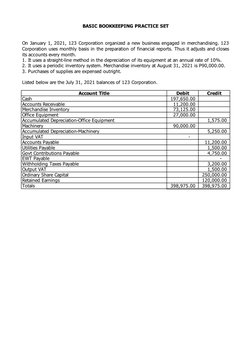 Basic Bookkeeping Practice Set | PDF | Debits And Credits | Payroll Tax