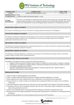Computer Programming 1 Syllabus | PDF | Computer Program | Programming