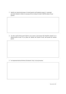 Revised Dec 2020
3.
Identify any internal units/groups or external agencies and regulatory groups (i.e. municipal, 
provincia