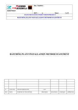 Batching Plant Installation Method Statement | PDF | Safety