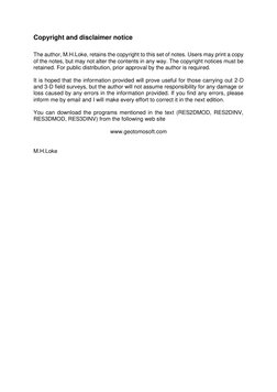 Copyright and disclaimer notice 
 
The author, M.H.Loke, retains the copyright to this set of notes. Users may print a copy