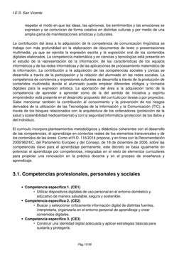 I.E.S. San Vicente
respetar el modo en que las ideas, las opiniones, los sentimientos y las emociones se
expresan y se comuni