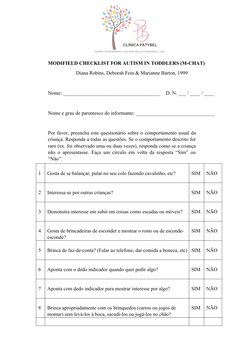 MODIFIELD CHECKLIST FOR AUTISM IN TODDLERS (M-CHAT) 
Diana Robins, Deborah Fein & Marianne Barton, 1999
 
Nome: _____________