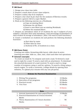 Bachelor of Computer Application 
 
Tumkur University, Tumkur 
Page 1 
 
 MS Excel 
 
1. Design your class time table. 
2. P