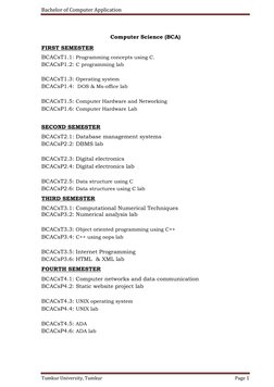 Bachelor of Computer Application 
 
Tumkur University, Tumkur 
Page 1 
 
 
Computer Science (BCA) 
FIRST SEMESTER 
 
BCACsT1.