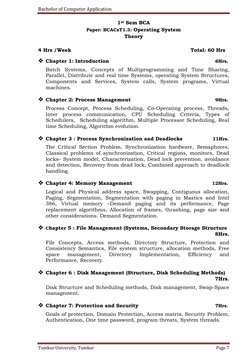 Bachelor of Computer Application 
 
Tumkur University, Tumkur 
Page 7 
 
1st Sem BCA 
Paper: BCACsT1.3: Operating System 
The
