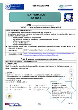 Grade 9 Math Patterns Poster Example Grade 9 Numeric and Geometric Patterns | PDF | Numbers | Mathematics