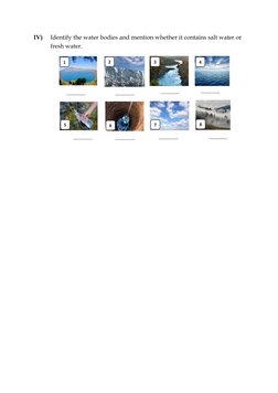 IV) 
Identify the water bodies and mention whether it contains salt water or 
fresh water.