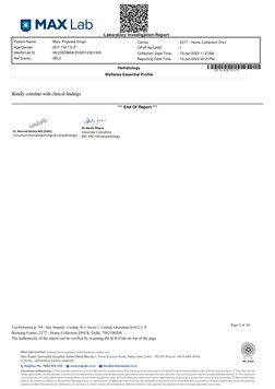 Kindly correlate with clinical findings
 
*** End Of Report ***
Laboratory Investigation Report
Patient Name
: Miss. Priyanka