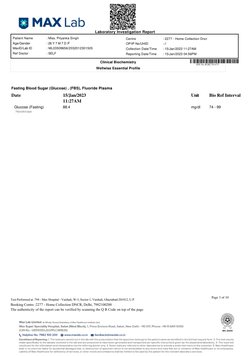 Fasting Blood Sugar (Glucose) , (FBS), Fluoride Plasma
Date
15/Jan/2023
11:27AM
Unit
Bio Ref Interval
Glucose (Fasting)
Hexok