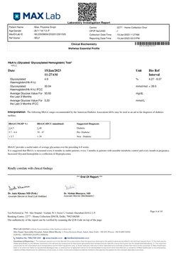 HbA1c (Glycated/ Glycosylated Hemoglobin) Test*
HPLC
Date
15/Jan/2023
11:27AM
Unit
Bio Ref
Interval
Glycosylated
Haemoglobin(