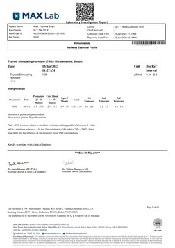 Thyroid Stimulating Hormone (TSH) - Ultrasensitive, Serum
Date
15/Jan/2023
11:27AM
Unit
Bio Ref
Interval
Thyroid Stimulating