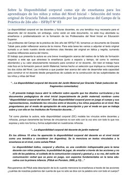 Sobre la Disponibilidad corporal como eje de enseñanza para los 
aprendizajes de los niños y niñas del Nivel Inicial – Selecc