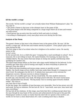 All the World's a Stage: Summary & Q&A | PDF | Poetry | William Shakespeare