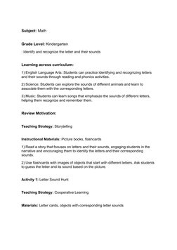 Letter Sounds Lesson Plan for Kindergarten | PDF | Teaching | Neuroscience
