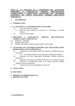 TEMA  4º:  LA  ATENCIÓN  AL  A  DIVERSIDAD  DEL  ALUMNADO.
PRINCIPIOS
 
Y
 
ESTRATEGIAS.
 
MEDIDAS
 
ORGANIZATIVAS,
CURRICULA