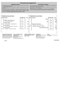 Instruções para pagamento
Pagamento mínimo:
Parcelamento da fatura:
 Mensalidades de parcelamentos anteriores existentes nest