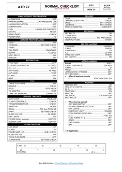 ATR 72 Normal Checklist for Pilots | PDF | Aeronautics | Transport
