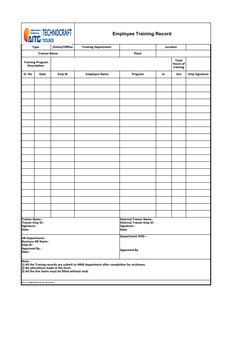 Machine Shop Training Record Example Employee Training Record Template | PDF