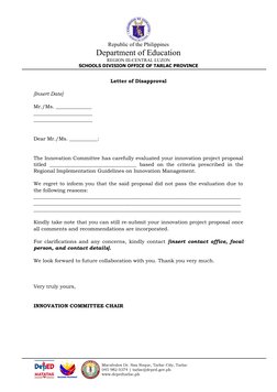 Republic of the Philippines
Department of Education
REGION III-CENTRAL LUZON
SCHOOLS DIVISION OFFICE OF TARLAC PROVINCE
Lette