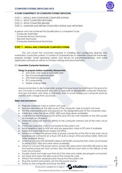 COMPUTER SYSTEMS SERVICING NCII 
 
Prepared by: MARK RENIER OLITA CAMILOZA 
Page1/15 
4 CORE COMPETENCY OF COMPUTER SYSTEMS S