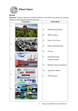 2 
 
NegOr_Q4_AppliedEconomics11_Module3_v2 
 
 
 
Pretest 
Directions: Identify which type of business industry is described